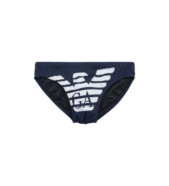 Emporio Armani Taillierter Slip mit marineblauem Makro-Logo-Print