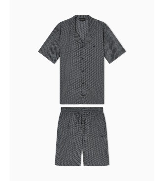 Emporio Armani Pyjamas med bermudashorts i mönstrad marinblå muslin