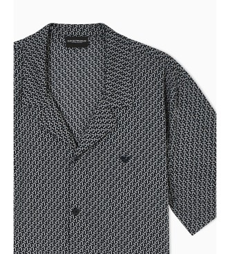 Emporio Armani Pyjamas med bermudashorts i mönstrad marinblå muslin