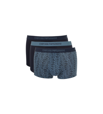 Emporio Armani Blaue Boxershorts aus reiner Baumwolle im 3er-Set