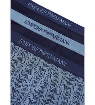 Emporio Armani Set di 3 boxer in puro cotone blu