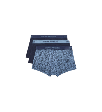 Emporio Armani Blaue Boxershorts aus reiner Baumwolle im 3er-Set