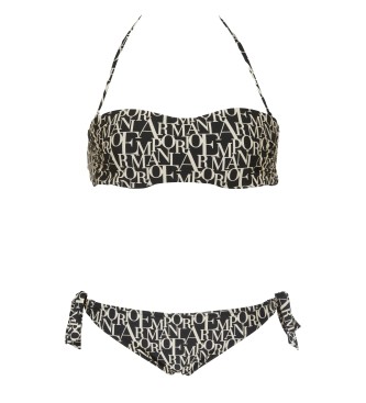 Emporio Armani Logomania zwart geprint bandeau bikinitopje met vulling