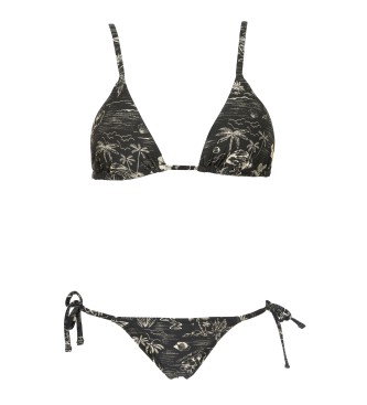 Emporio Armani Logomania biquni tringulo preto estampado com enchimento