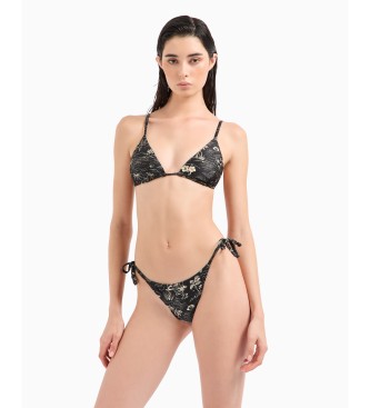 Emporio Armani Logomania biquni tringulo preto estampado com enchimento
