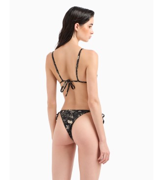 Emporio Armani Logomania biquni tringulo preto estampado com enchimento