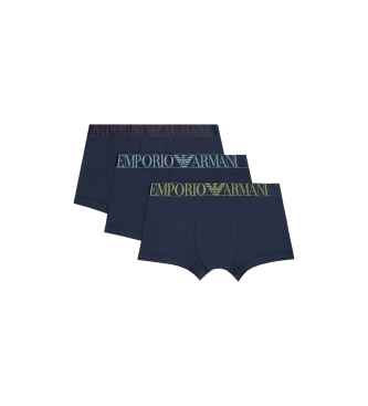 Emporio Armani CONFEZIONE DA TRE BOXER IN COTONE ORGANICO CON BANDA LOGO LUMINOSO ASV Navy