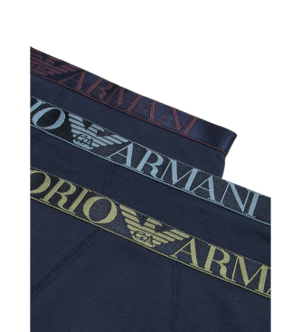 Emporio Armani CONFEZIONE DA TRE BOXER IN COTONE ORGANICO CON BANDA LOGO LUMINOSO ASV Navy