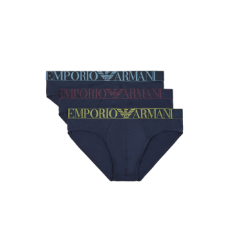 Emporio Armani LOT DE TROIS SLIPS EN COTON BIO AVEC BANDE LOGO BRILLANTE ASV  bleu marine