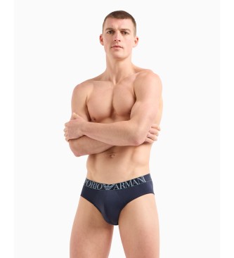 Emporio Armani PACK OF THREE ORGANIC COTTON BRIEFS WITH SHINY LOGO BAND ASV  navy