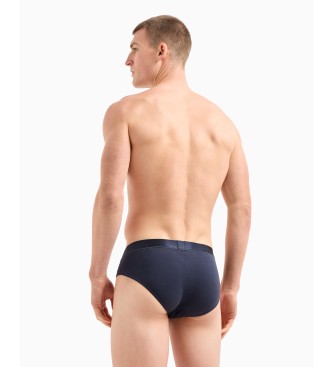 Emporio Armani LOT DE TROIS SLIPS EN COTON BIO AVEC BANDE LOGO BRILLANTE ASV  bleu marine