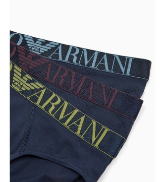 Emporio Armani PAKET TREH HLAČK IZ ORGANSKEGA BOMBAŽA S SVETLEČIM TRAKOM Z LOGOTIPOM ASV  mornarica