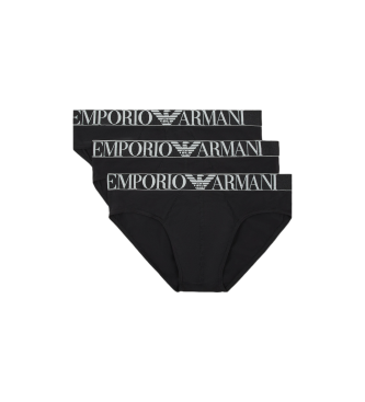 Emporio Armani PAKET TREH HLAČK IZ ORGANSKEGA BOMBAŽA S SVETLEČIM TRAKOM Z LOGOTIPOM ASV Črne