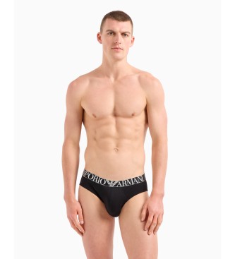 Emporio Armani PAQUETE DE TRES CALZONCILLOS SLIP DE ALGODN ORGNICO CON BANDA CON LOGOTIPO BRILLANTE ASV Negro