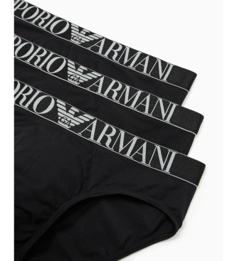 Emporio Armani LOT DE TROIS SLIPS EN COTON BIO AVEC BANDE LOGO BRILLANTE ASV Noir