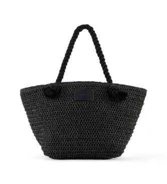 Emporio Armani Black braided beach shopper bag