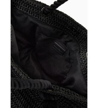 Emporio Armani Czarna pleciona torba plażowa typu shopper