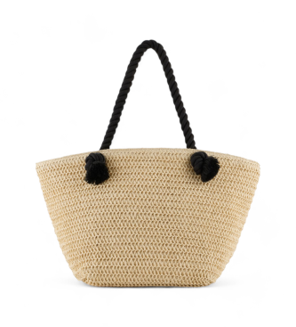 Emporio Armani Beige braided beach shopper bag