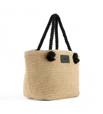 Emporio Armani Beige braided beach shopper bag