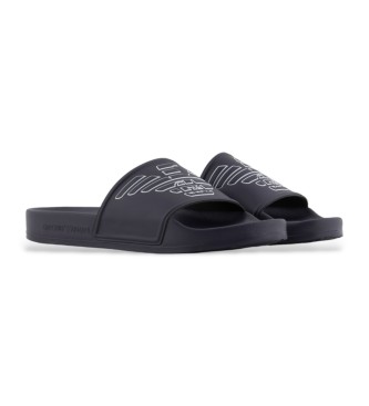 Emporio Armani Japonki z PVC z wytłoczonym orłem w kolorze granatowym