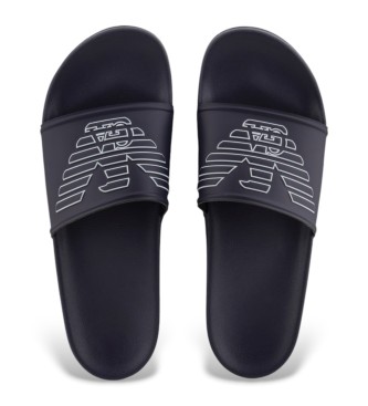 Emporio Armani Japonki z PVC z wytłoczonym orłem w kolorze granatowym