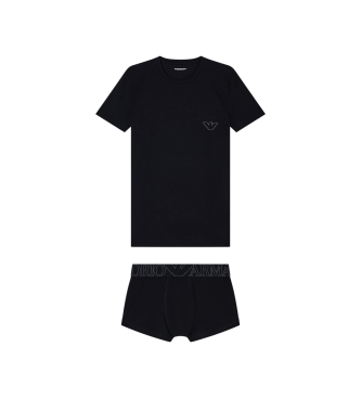Emporio Armani Conjunto T-shirt e boxers Megalogo preto
