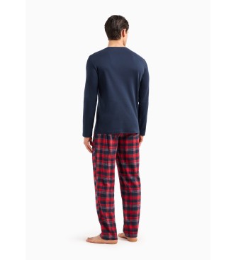 Emporio Armani Pigiama in flanella scozzese blu scuro, rosso