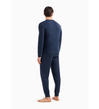 Emporio Armani Pižama iz mešanice liocella in volne ASV Tech Wool navy