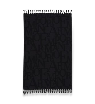 Emporio Armani Beach towel terry towel with black three-dimensional logo print