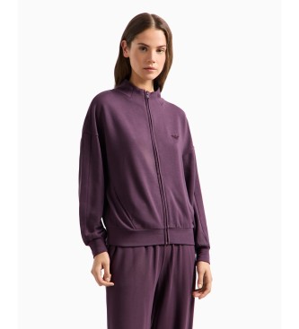 Emporio Armani Sweatshirt d'intrieur zipp en viscose avec micro aigle brod lilas