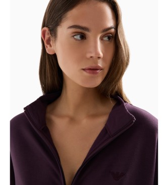 Emporio Armani Sweatshirt d'intrieur zipp en viscose avec micro aigle brod lilas