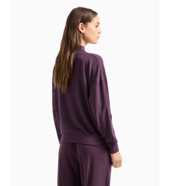 Emporio Armani Sweatshirt d'intrieur zipp en viscose avec micro aigle brod lilas