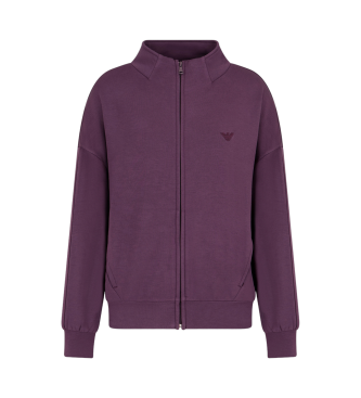 Emporio Armani Sweatshirt d'intrieur zipp en viscose avec micro aigle brod lilas