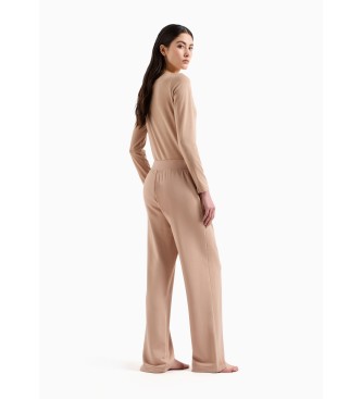 Emporio Armani Losvallende viscose loungebroek met geborduurd logo op de zijkant  beige