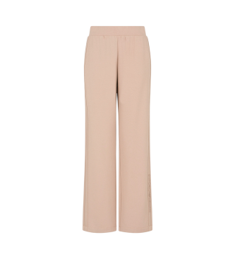 Emporio Armani Pantaln de estar por casa de corte holgado de viscosa con logotipo lateral bordado  beige