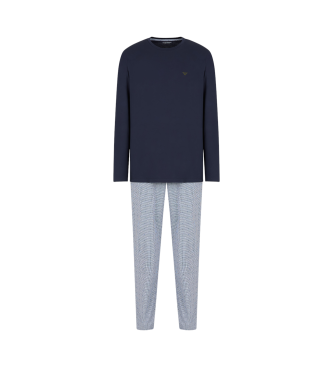 Emporio Armani Pyjama avec pantalon en tissu jacquard avec motif all-over marine