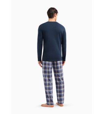 Emporio Armani Pijama comprido em fio tingido azul-marinho