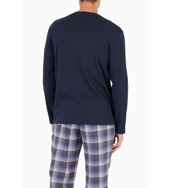 Emporio Armani Pijama comprido em fio tingido azul-marinho