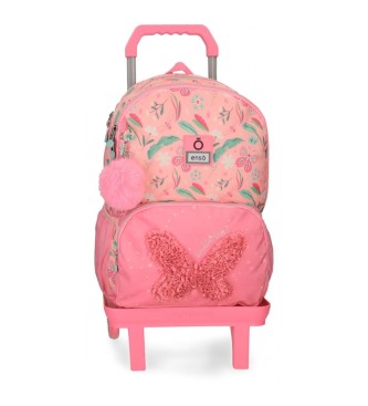 Enso Piękny dwukomorowy plecak z wózkiem w kolorze różowym