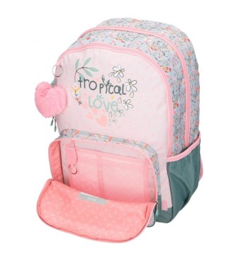 Enso Sac  dos Tropical love double compartiment adaptable au trolley rose