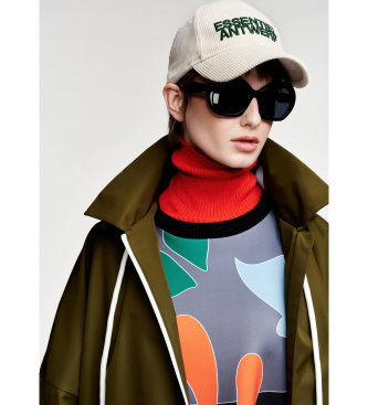 Essentiel Antwerp Chubasquero oversize con capucha verde oscuro