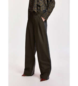 Essentiel Antwerp Broek met wijde pijpen in twee stoffen kaki, zwart