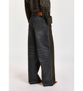 Essentiel Antwerp Broek met wijde pijpen in twee stoffen kaki, zwart