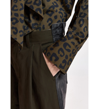 Essentiel Antwerp Broek met wijde pijpen in twee stoffen kaki, zwart