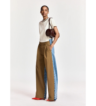 Essentiel Antwerp Broek met wijde pijpen in twee stoffen bruin, blauw