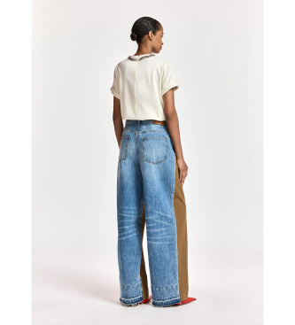 Essentiel Antwerp Broek met wijde pijpen in twee stoffen bruin, blauw