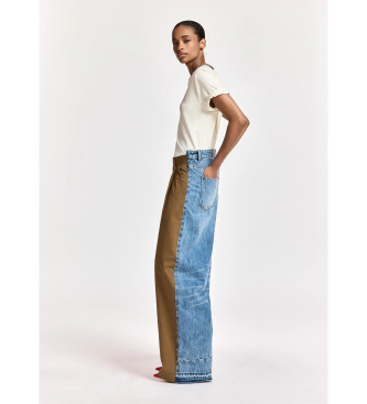 Essentiel Antwerp Broek met wijde pijpen in twee stoffen bruin, blauw