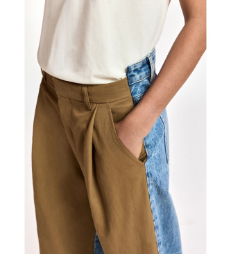 Essentiel Antwerp Broek met wijde pijpen in twee stoffen bruin, blauw
