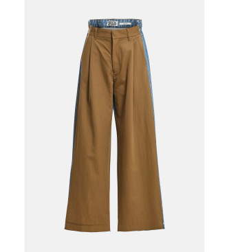 Essentiel Antwerp Broek met wijde pijpen in twee stoffen bruin, blauw