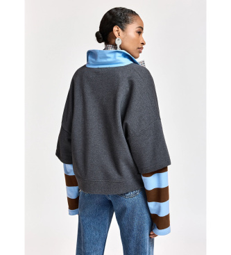 Essentiel Antwerp Sudadera de algodón a capas con mangas a rayas gris oscuro